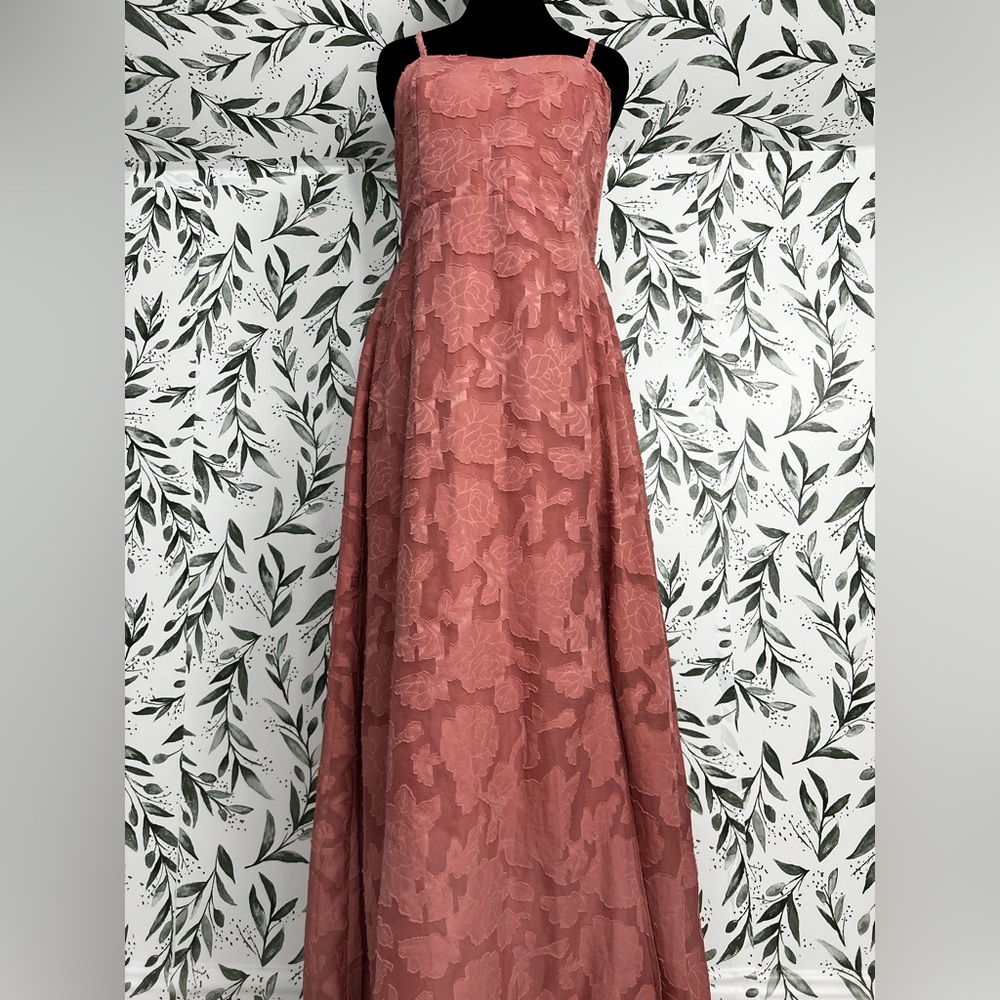 Romantic Ferlema Rusty Rose Floral Burnout Maxi Dress Size L Pink Sleeveless New - Picture 3 of 10